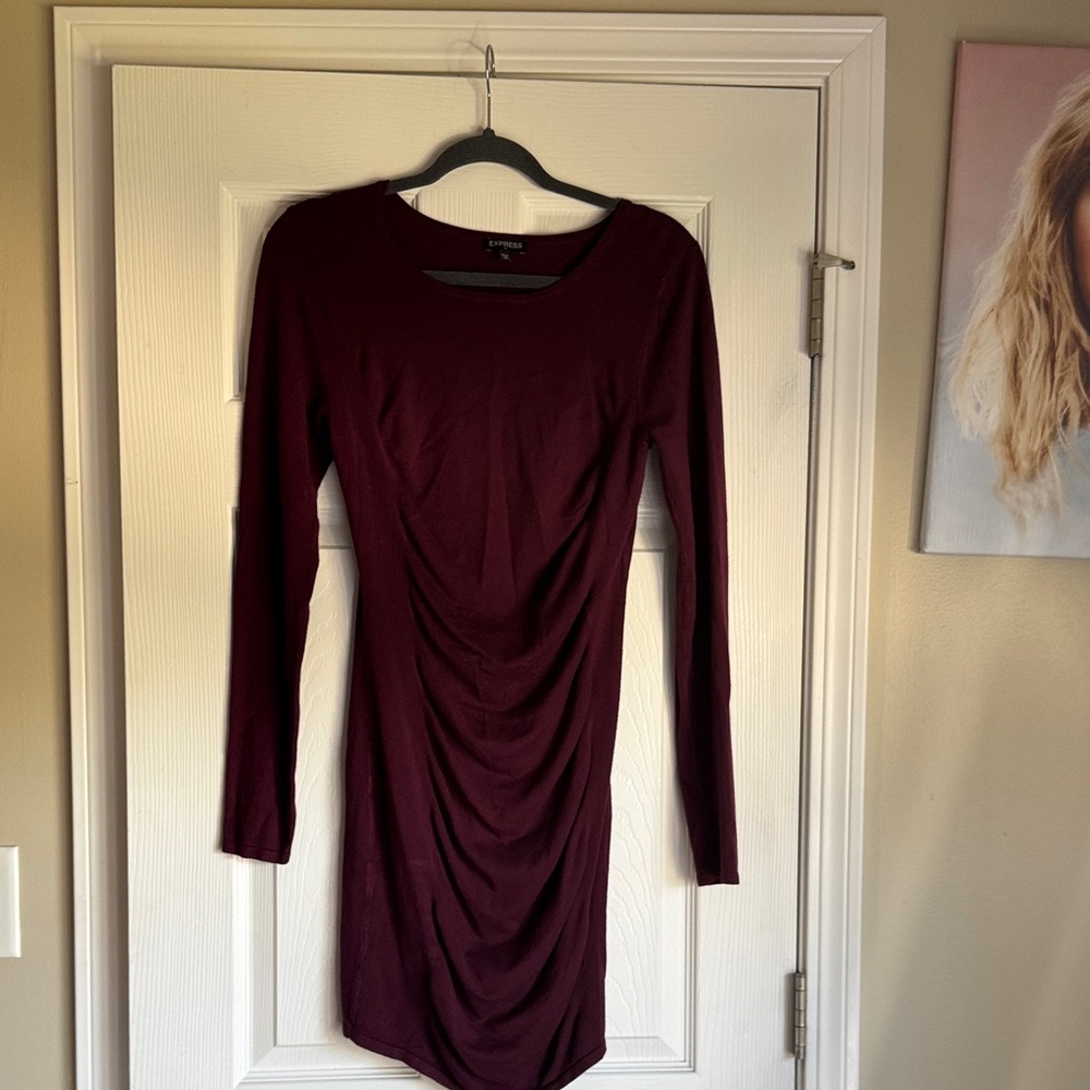 Express Deep Red Long Sleeve Dress